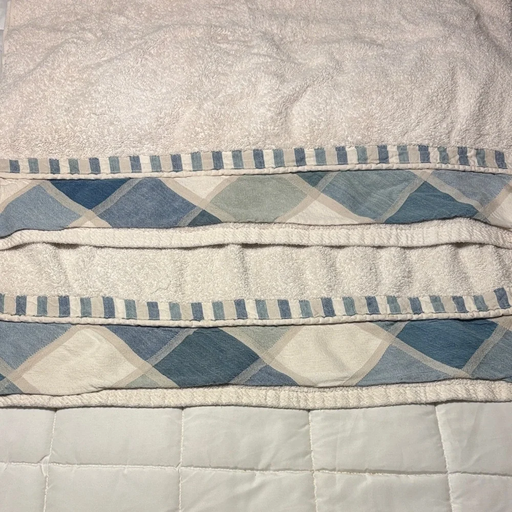 Vintage Towel Set Eco-ordinates Blue and Cream Bathroom 100% Cotton USA